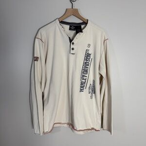 Harley Davidson Men's Cream Long Sleeve Henley Shirt